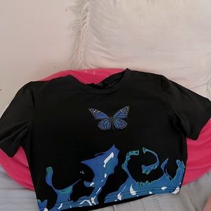 Crop top with blue flames butterfly Size:XS